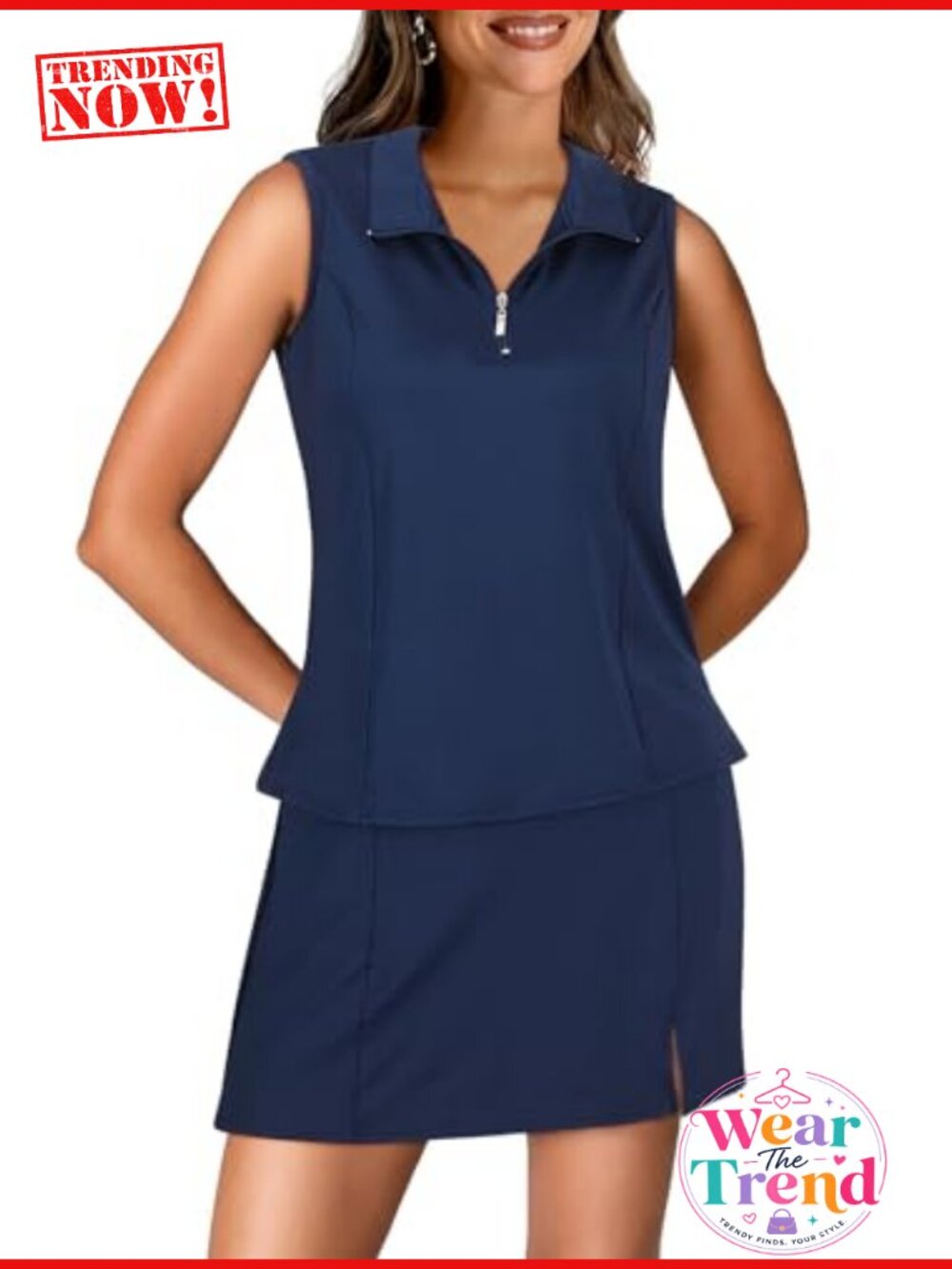 Koscacy Women's Tennis Skort Set Zip Up Tank Top 2 Piece Summer Outfit